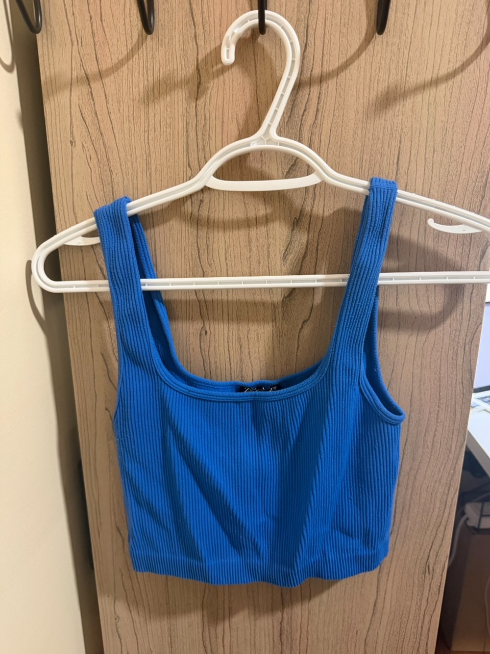 Zara Blue Ribbed Crop Tank Top - Women